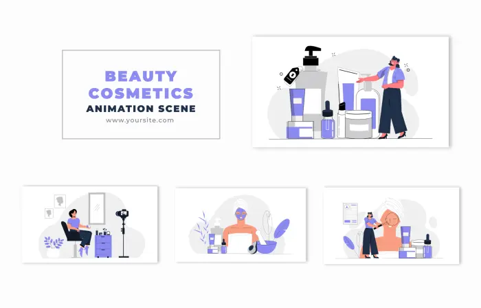 Flat Vector Character Beauty Cosmetics Animation Scene